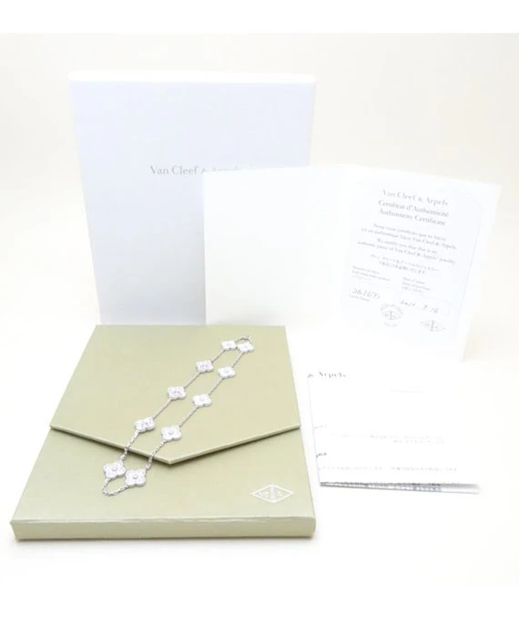 Van Cleef & Arpels Vintage Alhambra Diamond 10 Motif 18k White Gold Necklace