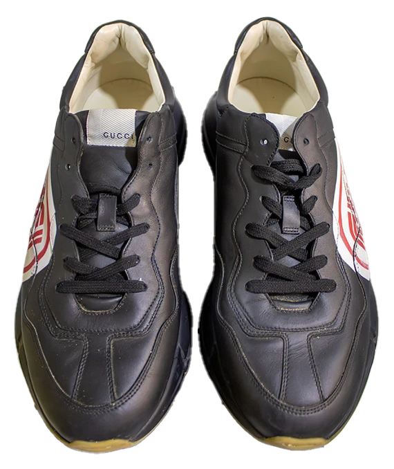 Gucci Black Leather Rhyton Sneakers size 46