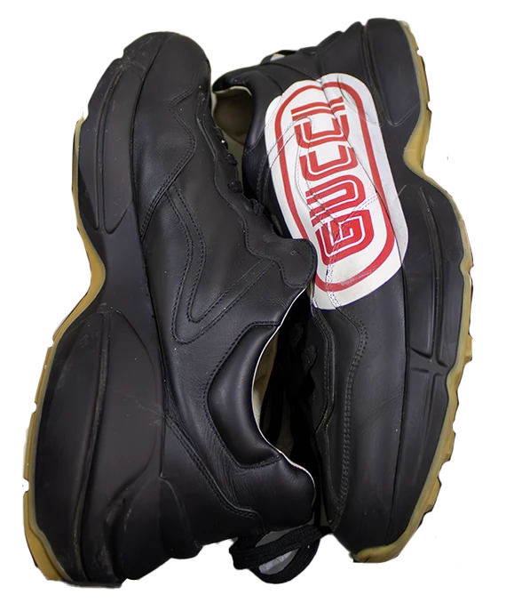 Gucci Black Leather Rhyton Sneakers size 46