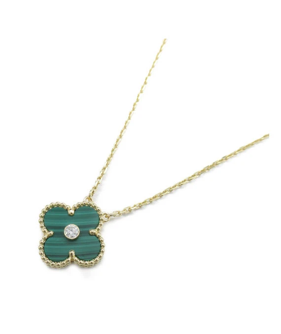 Van Cleef & Arpels Vintage Alhambra Malachite Diamond 18k Yellow Gold Necklace