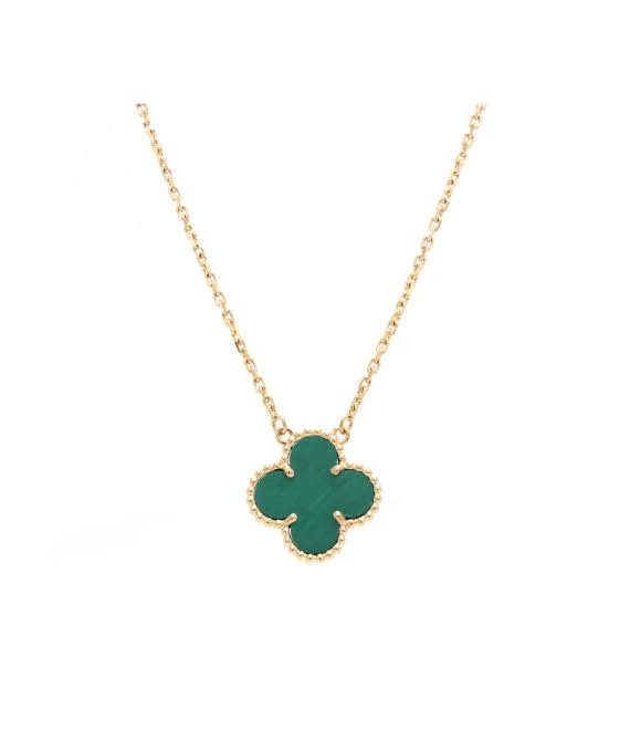 Van Cleef & Arpels Vintage 18k Yellow Gold Necklace with Alhambra Malachite Pendant