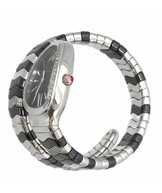 Bvlgari Serpenti Tubogas SP35S Ladies Watch Diamond Bezel Black Dial Watch