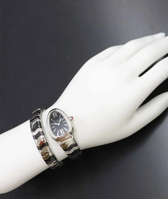 Bvlgari Serpenti Tubogas SP35S Ladies Watch Diamond Bezel Black Dial Watch
