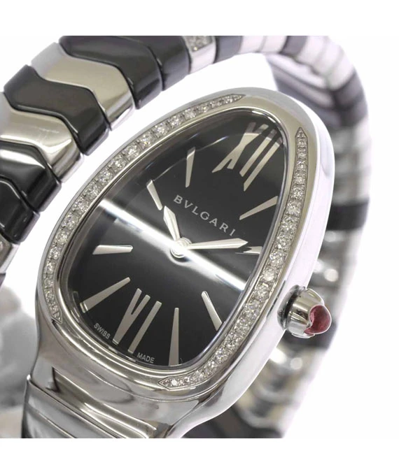 Bvlgari Serpenti Tubogas SP35S Ladies Watch Diamond Bezel Black Dial Watch