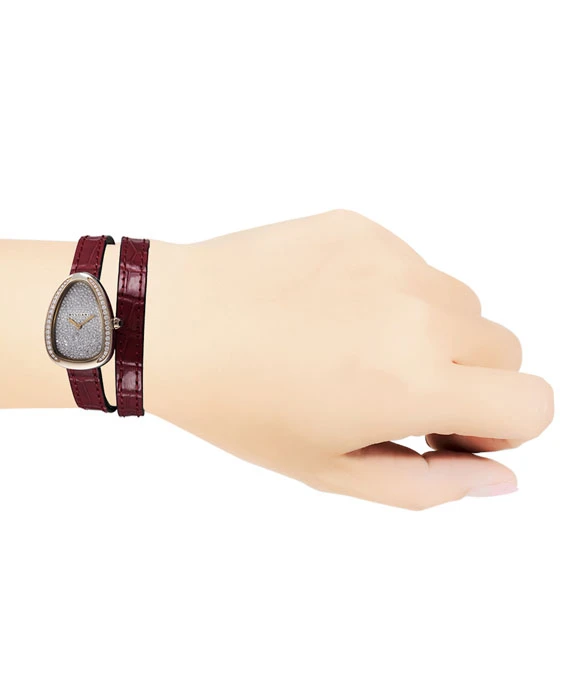 Bulgari Serpenti Diamond Encrusted 18k Rose Gold Bezel and Diamond Encrusted White Dial Watch