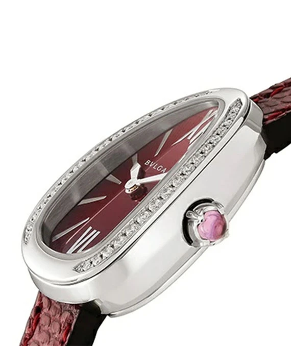 Bvlgari Serpenti Red Enamel Dial Ladies Watch with Diamond Encrusted Bezel