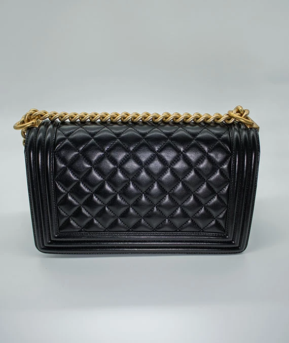 Chanel Black Medium Boy Bag in Lambskin Leather with Gold Hardware