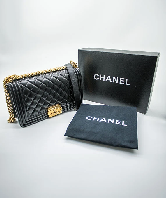 Chanel Black Medium Boy Bag in Lambskin Leather with Gold Hardware