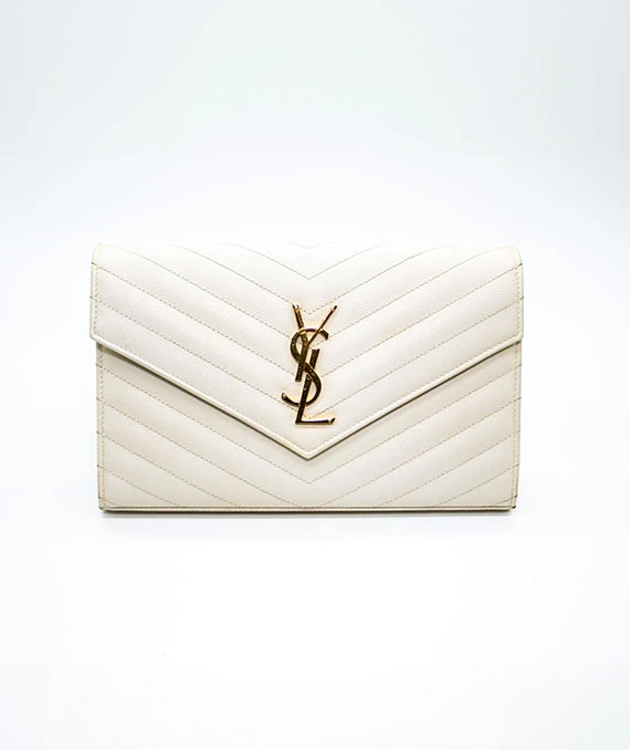 Saint Laurent Monogram Chevron Quilted Wallet on Chain