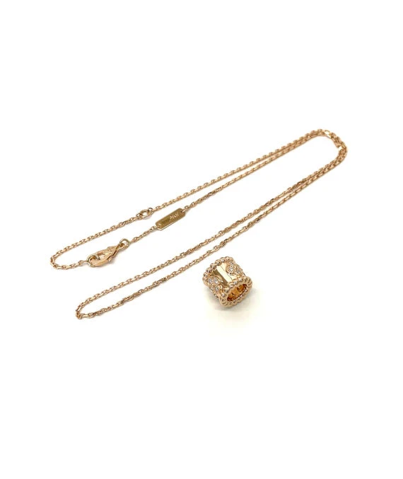 Van Cleef & Arpels K18 Rose Gold Perlée Clover Pendant Diamond Necklace