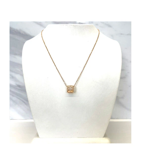 Van Cleef & Arpels K18 Rose Gold Perlée Clover Pendant Diamond Necklace