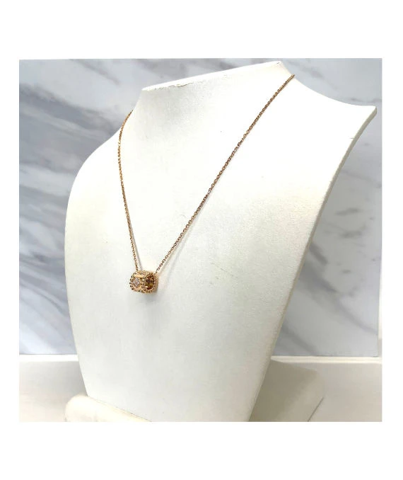 Van Cleef & Arpels K18 Rose Gold Perlée Clover Pendant Diamond Necklace