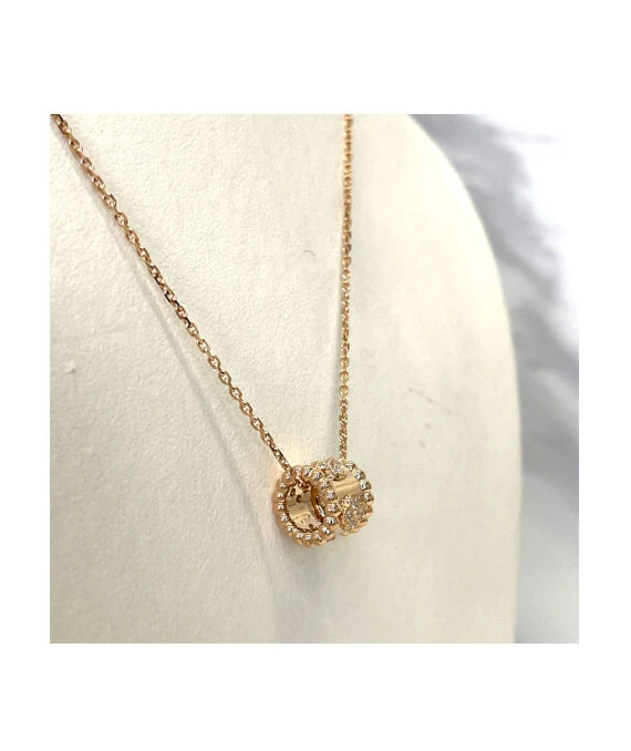 Van Cleef & Arpels K18 Rose Gold Perlée Clover Pendant Diamond Necklace