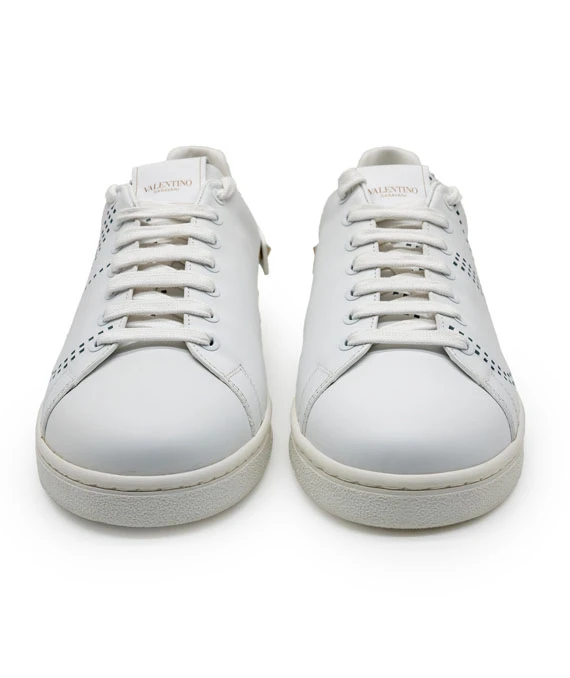 Valentino Size 41 White Leather Backnet Rockstud Low Top Sneakers