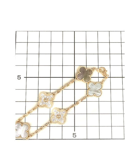 Van Cleef & Arpels Vintage Alhambra Diamond Shell 5 Motifs Bracelet In 18k Pink Gold
