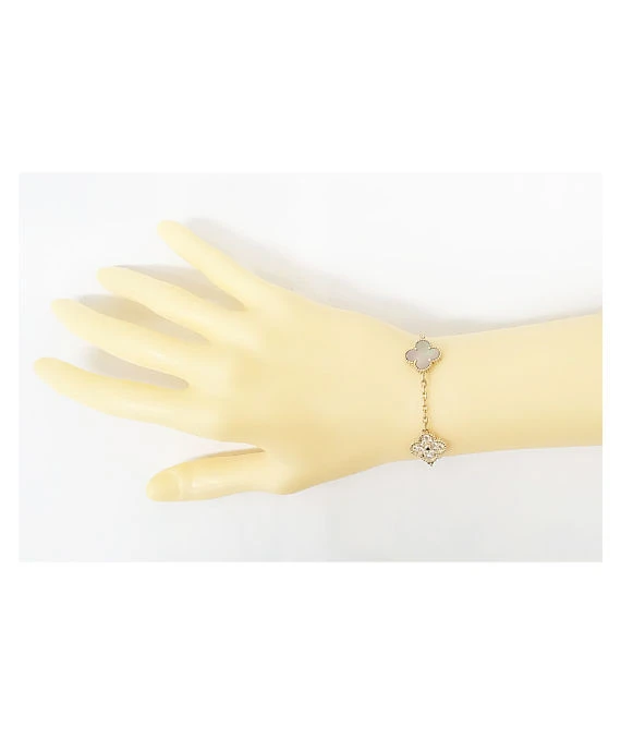 Van Cleef & Arpels Vintage Alhambra Diamond Shell 5 Motifs Bracelet In 18k Pink Gold