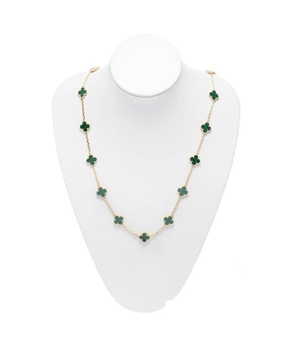 Van Cleef & Arpels Vintage Alhambra Malachite 20 Motif Long Necklace In 18k Yellow Gold