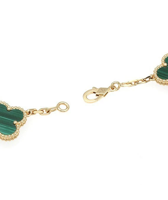 Van Cleef & Arpels Vintage Alhambra Malachite 20 Motif Long Necklace In 18k Yellow Gold