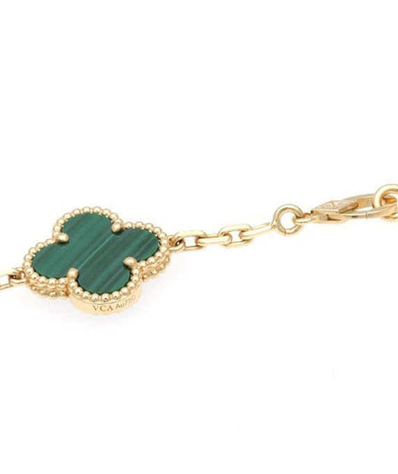 Van Cleef & Arpels Vintage Alhambra Malachite 20 Motif Long Necklace In 18k Yellow Gold