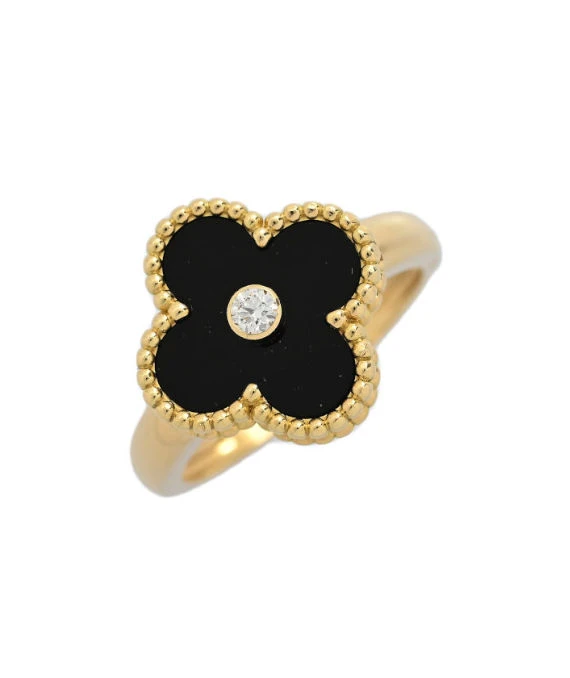 Van Cleef and Arpels Vintage Alhambra 18k Yellow Gold Diamond Ring Size 16.5