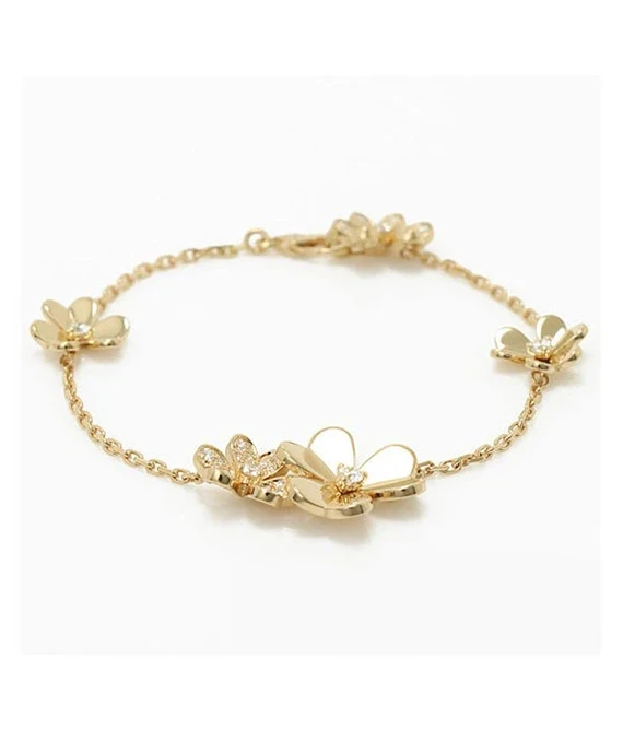 Van Cleef & Arpels Frivol 5 Flowers 18k Yellow Gold And Diamond Bracelet