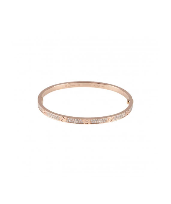 Cartier Size 16 Diamond Encrusted Love Bracelet In 18k Rose Gold