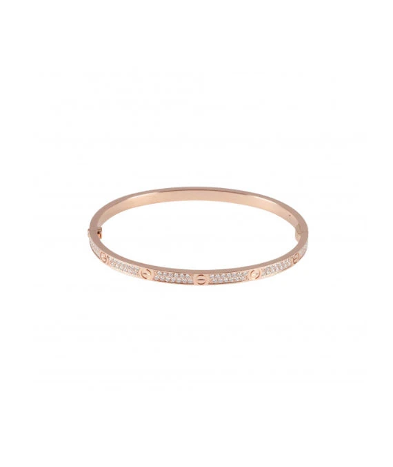 Cartier Size 16 Diamond Encrusted Love Bracelet In 18k Rose Gold