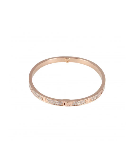 Cartier Size 16 Diamond Encrusted Love Bracelet In 18k Rose Gold