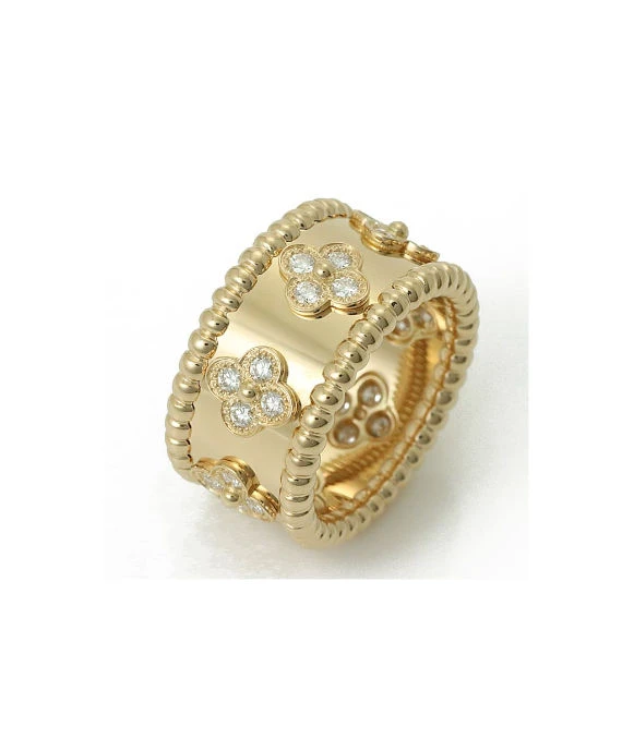Van Cleef & Arpels Perlée Clover 18k Yellow Gold Diamond Ring