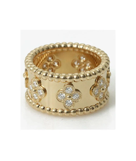 Van Cleef & Arpels Perlée Clover 18k Yellow Gold Diamond Ring