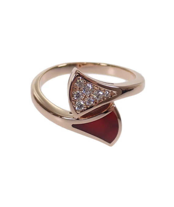 Bvlgari Size 10 Diva Dream Diamond and Carnelian Ring In 18k Rose Gold