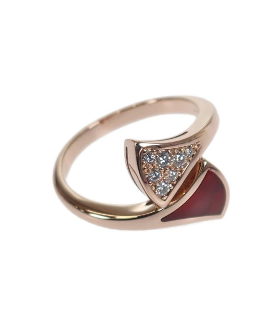 Bvlgari Size 10 Diva Dream Diamond and Carnelian Ring In 18k Rose Gold