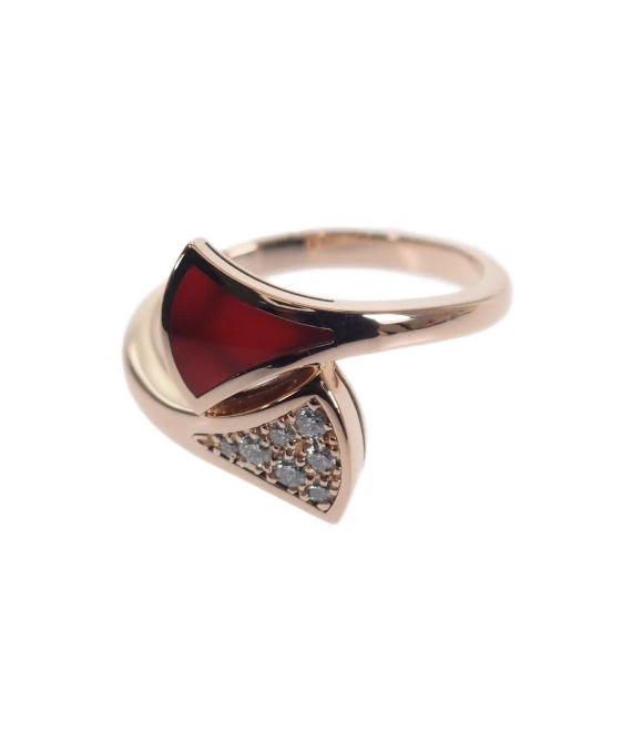 Bvlgari Size 10 Diva Dream Diamond and Carnelian Ring In 18k Rose Gold
