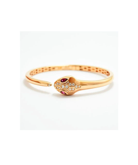 Bvlgari Size 17 Serpenti Snake Diamond and Tourmaline Bracelet In 18k Rose Gold