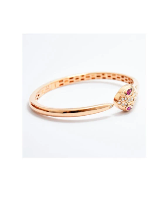 Bvlgari Size 17 Serpenti Snake Diamond and Tourmaline Bracelet In 18k Rose Gold