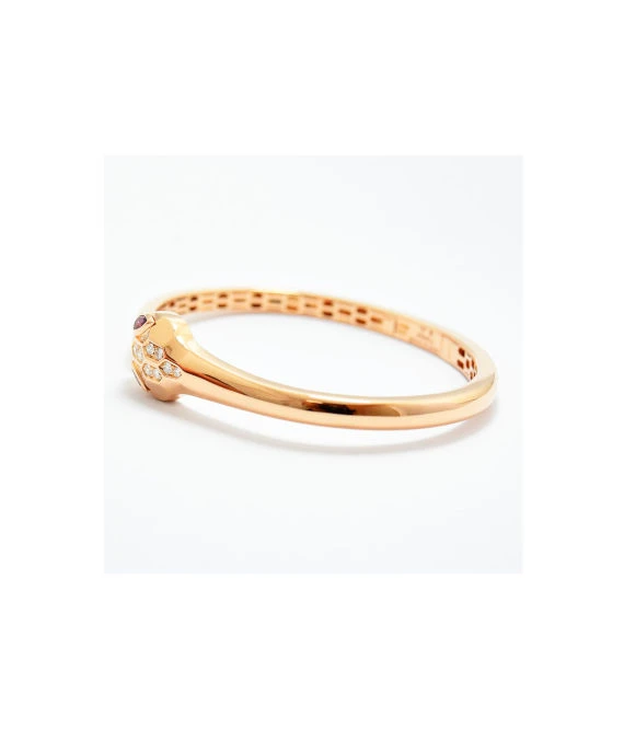 Bvlgari Size 17 Serpenti Snake Diamond and Tourmaline Bracelet In 18k Rose Gold
