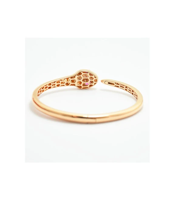 Bvlgari Size 17 Serpenti Snake Diamond and Tourmaline Bracelet In 18k Rose Gold