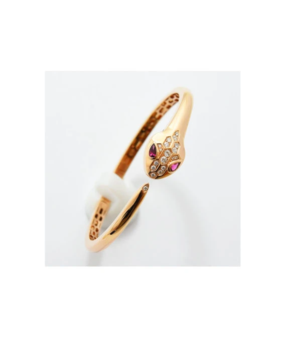 Bvlgari Size 17 Serpenti Snake Diamond and Tourmaline Bracelet In 18k Rose Gold