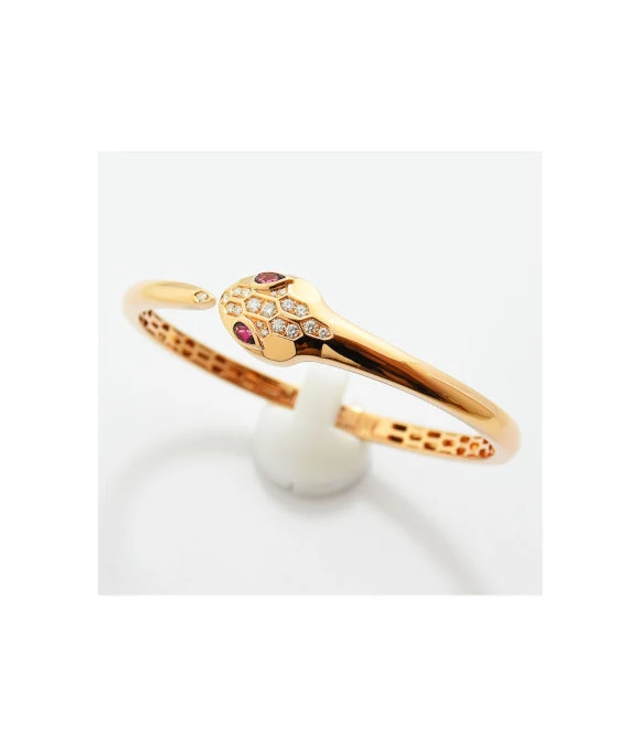 Bvlgari Size 17 Serpenti Snake Diamond and Tourmaline Bracelet In 18k Rose Gold