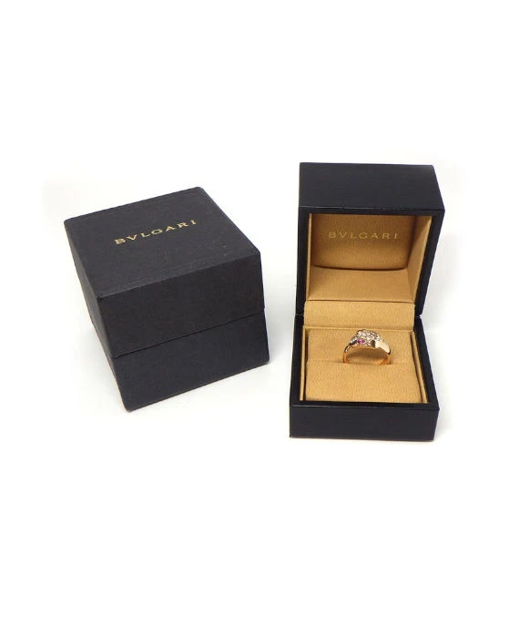 Bvlgari Size 14.5 Serpenti Snake Motif Ring with Pink Rubellite and Diamonds In 18k Rose Gold