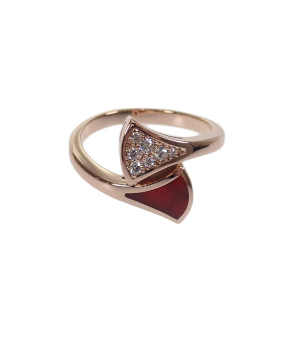 Bvlgari Size 10 Diva Dream Diamond and Carnelian Ring In 18k Rose Gold