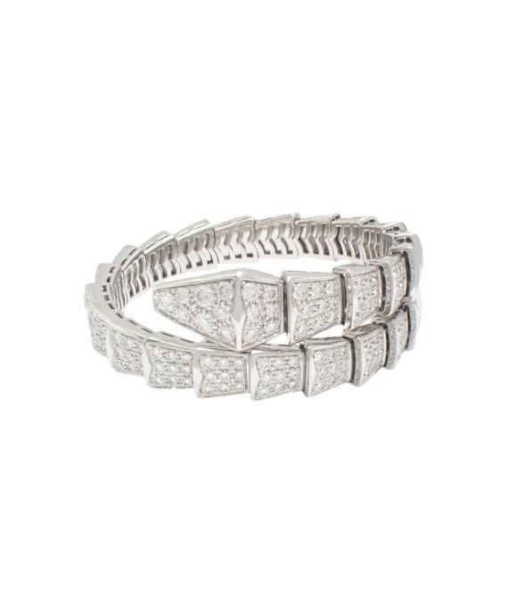 Bvlgari Size 14  Serpenti Viper Diamond Bracelet In 18k White Gold