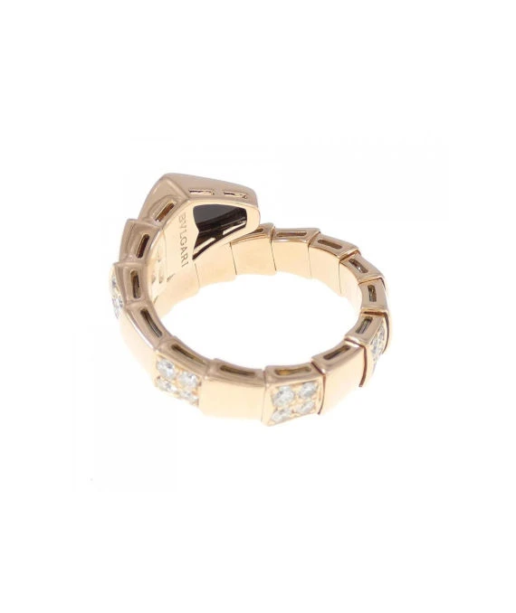 Bvlgari Size 14 Serpenti Onyx and Diamond Ring In Rose Gold