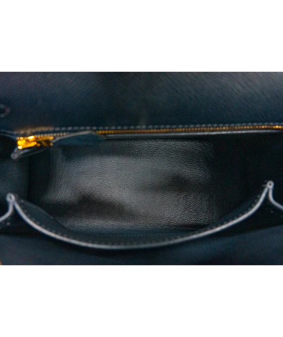 Hermes Kelly (Stamp B) Size 25 Blue Minuit Madame Leather Handbag with Gold Hardware