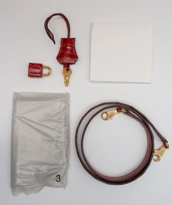 Hermes Size 25 Rouge Niloticus Crocodile Leather Kelly Handbag with Gold Hardware