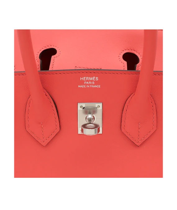 Hermes 2023 Birkin (Stamp B) Size 25 Vos Swift Leather handbag in Rose Texas Pink Color with Silver Hardware