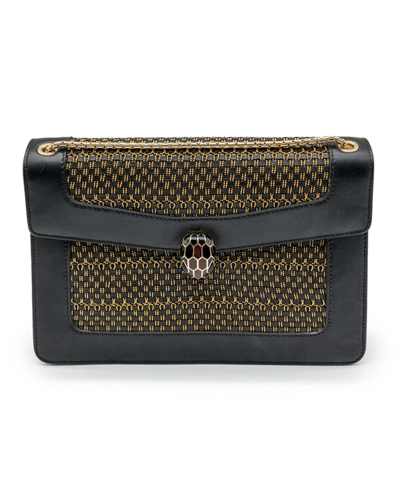 Bvlgari Serpenti Forever Leather Black and Gold Shoulder Bag