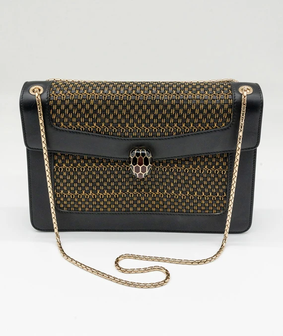Bvlgari Serpenti Forever Leather Black and Gold Shoulder Bag