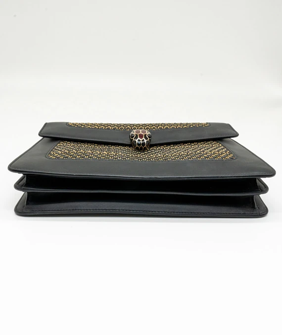 Bvlgari Serpenti Forever Leather Black and Gold Shoulder Bag