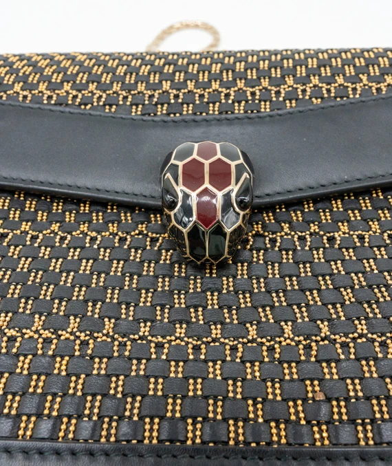 Bvlgari Serpenti Forever Leather Black and Gold Shoulder Bag